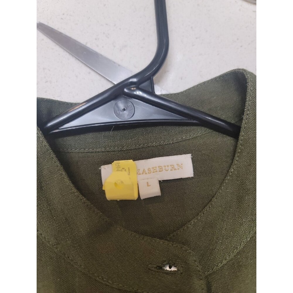 ANN MASHBURN Olive Green Linen Button-Front Tunic - Picture 6 of 7